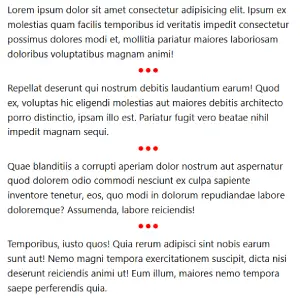 A screenshot of the demo page, showing 4 paragraphs separated by centered red dot dividers.