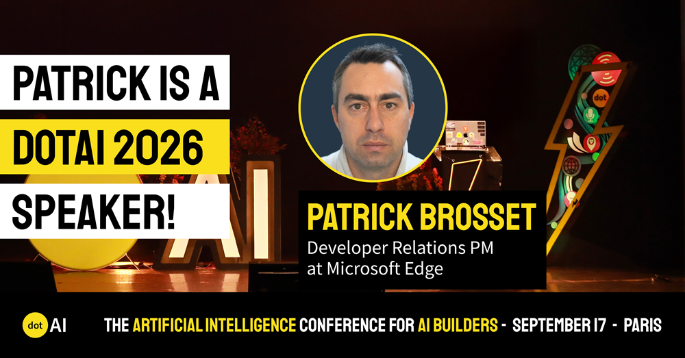 My dotAI speaker card with my face and name, and the message Patrick is a dotAI 2026 speaker.