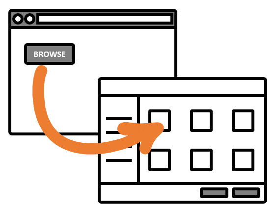Illustration of a file input element opening the OS file browser window