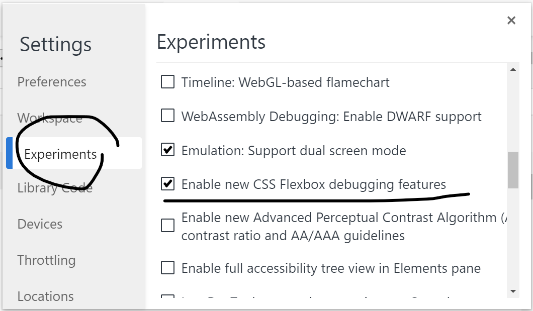 Screenshot showing how to turn on the experiment in the settings panel