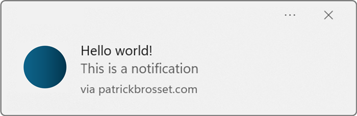 A notification that says Hello World