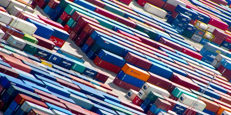 Container boxes in a harbor
