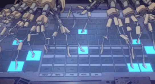 Gif of robot hands typing really fast on a keyboard, from the movie Ghost In The Shell