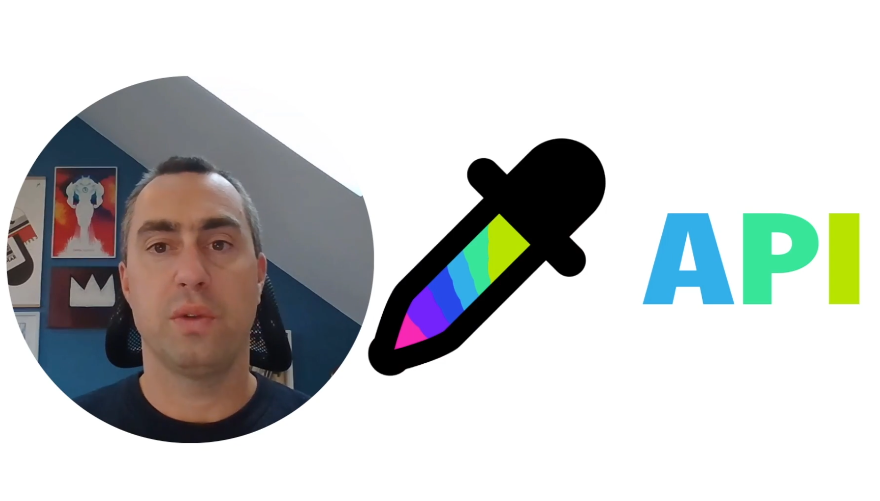 The thumbnail image of this talk, showing my face, an eyedropper icon, and the word API