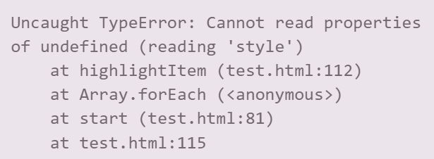Screenshot of a JS error stacktrace, for illustration purposes