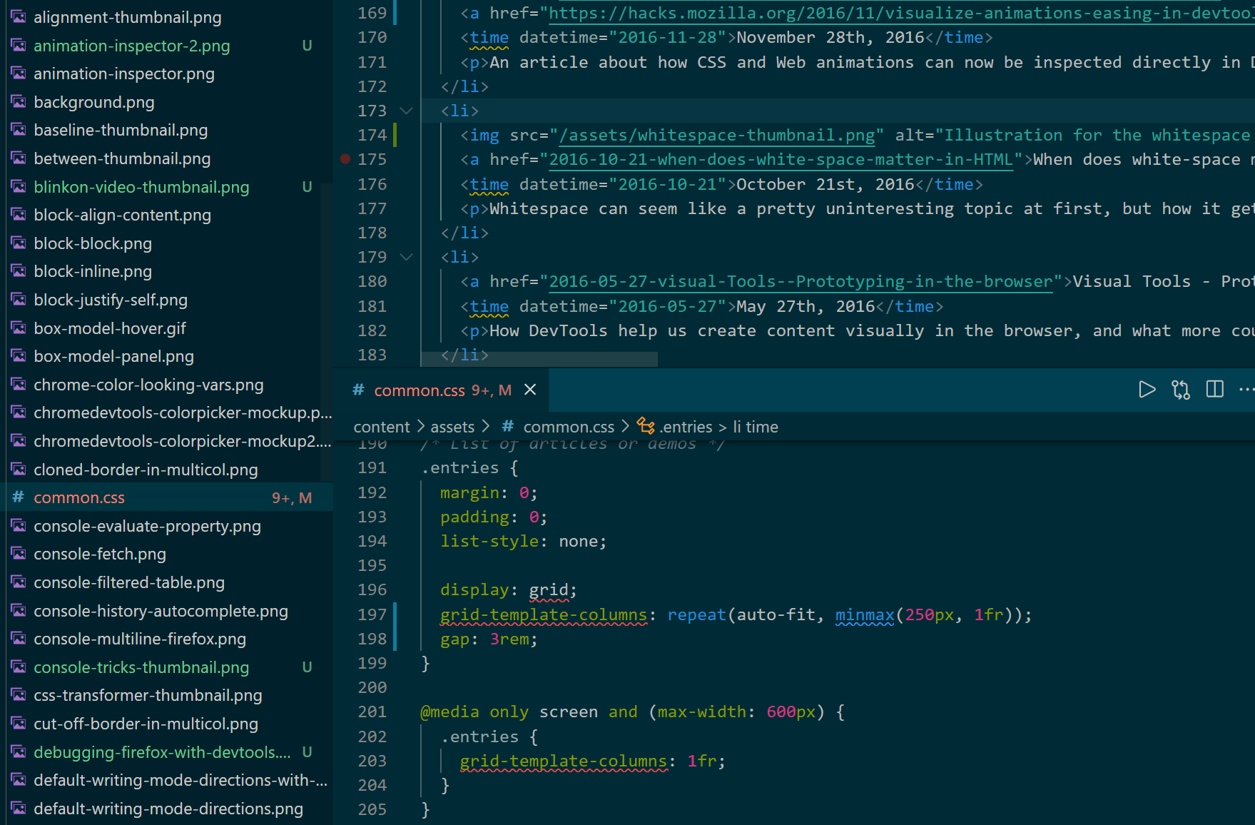 Screenshot of VS Code with some CSS and HTML code